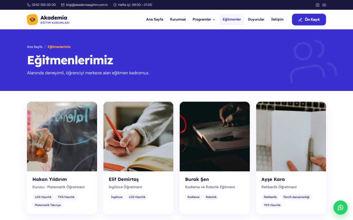 Akademia – Eğitim & Kurs Web Sitesi ekran görüntüsü 4