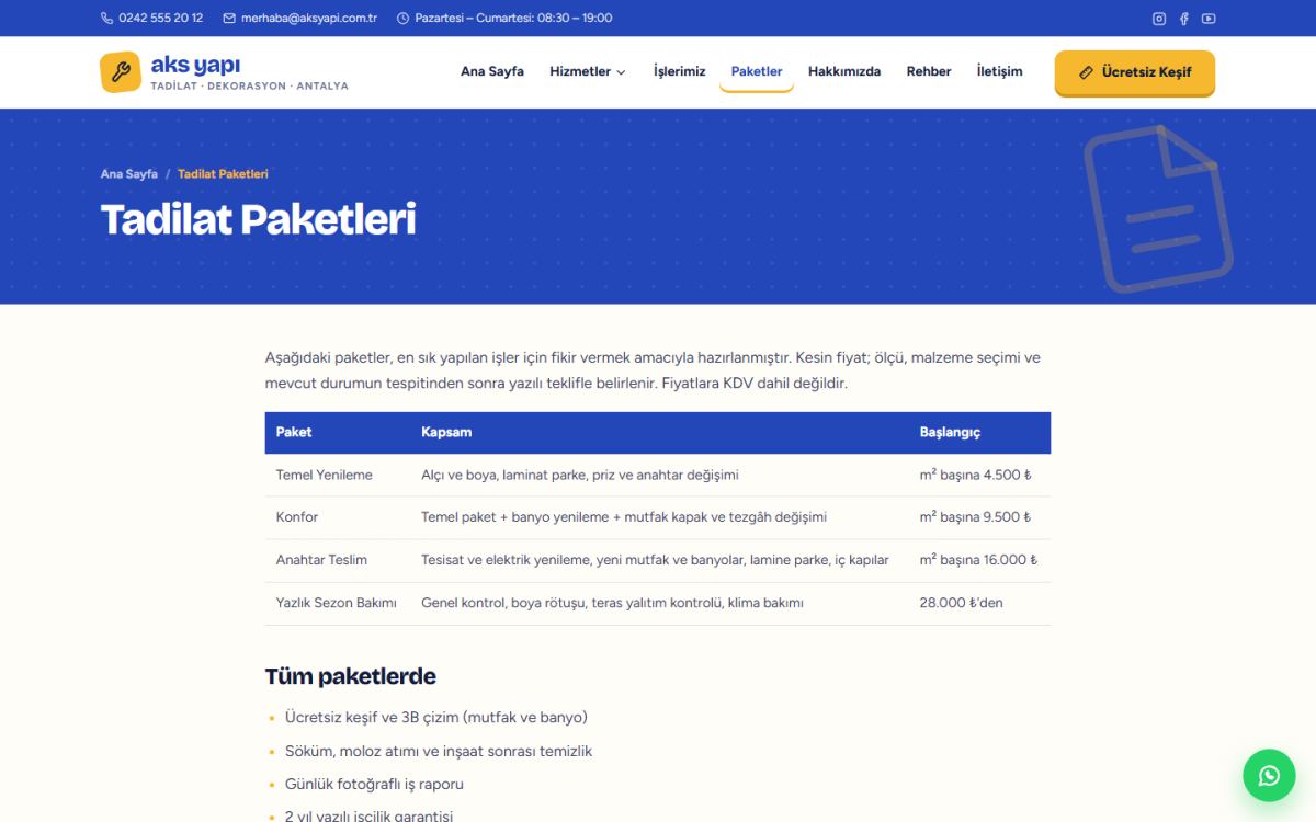 Aks Yapı – Tadilat ve Dekorasyon Web Sitesi ekran görüntüsü 4
