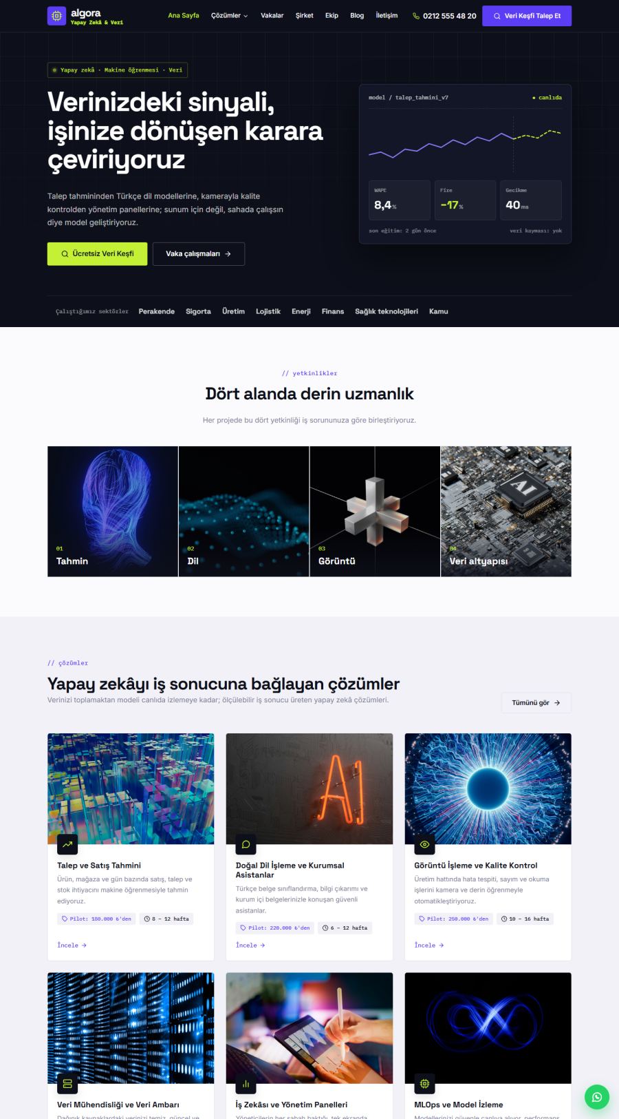 Algora – Yapay Zekâ ve Veri Bilimi Şirketi Web Sitesi – web sitesi tasarımı önizleme