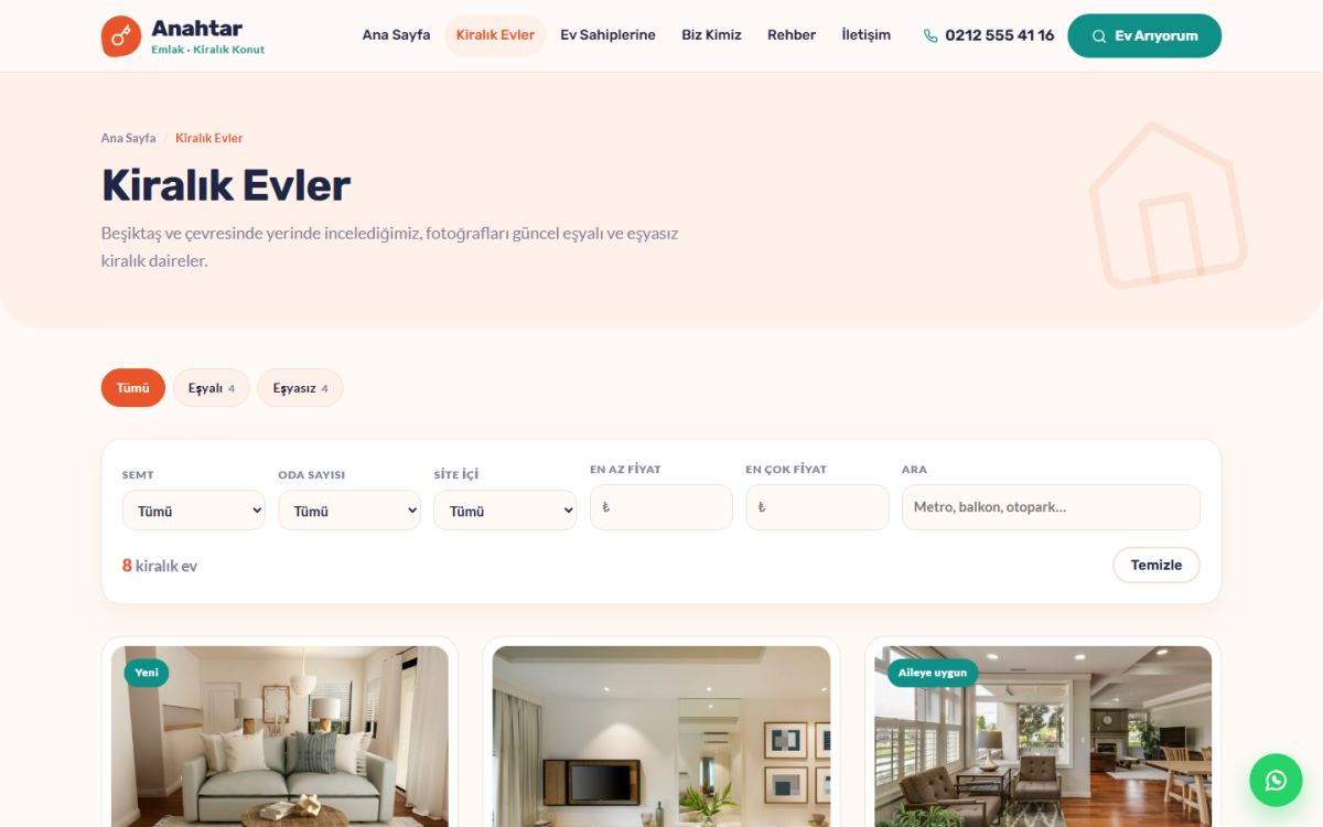 Anahtar – Kiralık Konut Emlak Ofisi Web Sitesi ekran görüntüsü 2