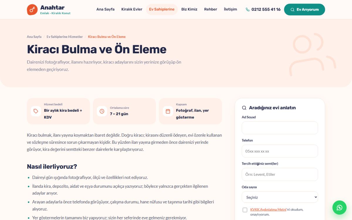 Anahtar – Kiralık Konut Emlak Ofisi Web Sitesi ekran görüntüsü 4