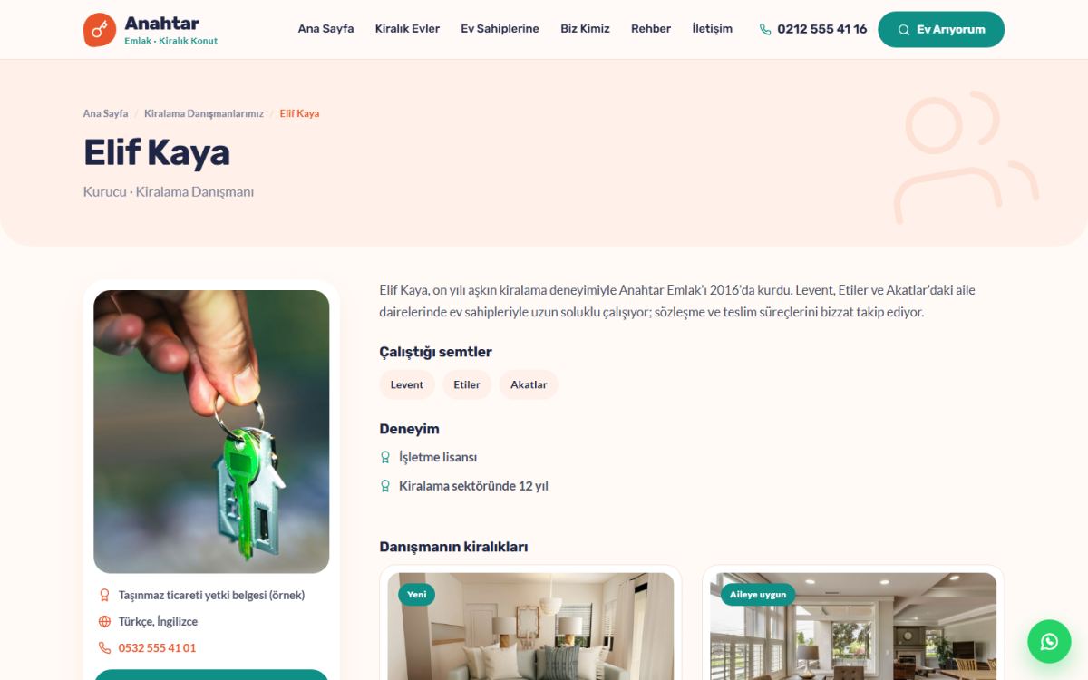 Anahtar – Kiralık Konut Emlak Ofisi Web Sitesi ekran görüntüsü 5