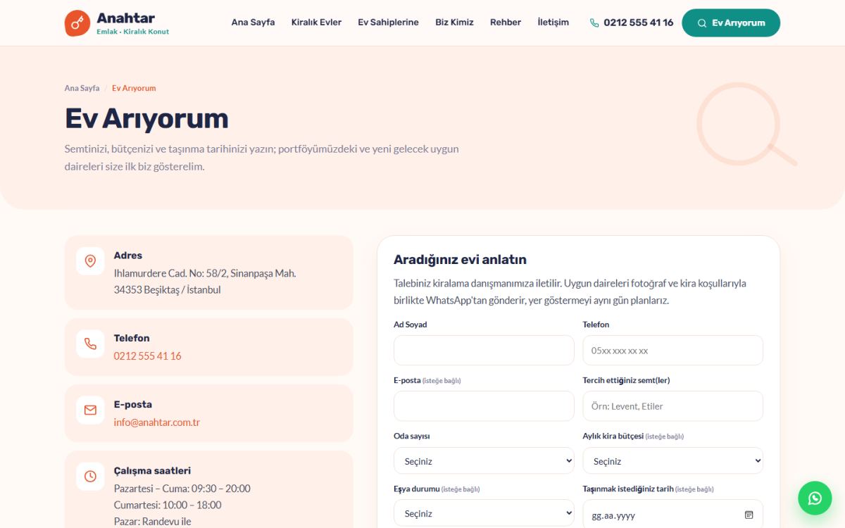 Anahtar – Kiralık Konut Emlak Ofisi Web Sitesi ekran görüntüsü 6