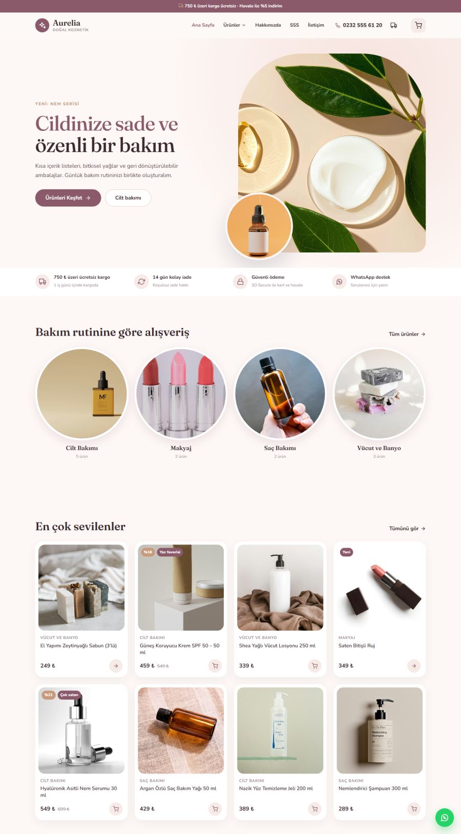 Aurelia – Kozmetik ve Cilt Bakımı E-Ticaret Sitesi – web sitesi tasarımı önizleme