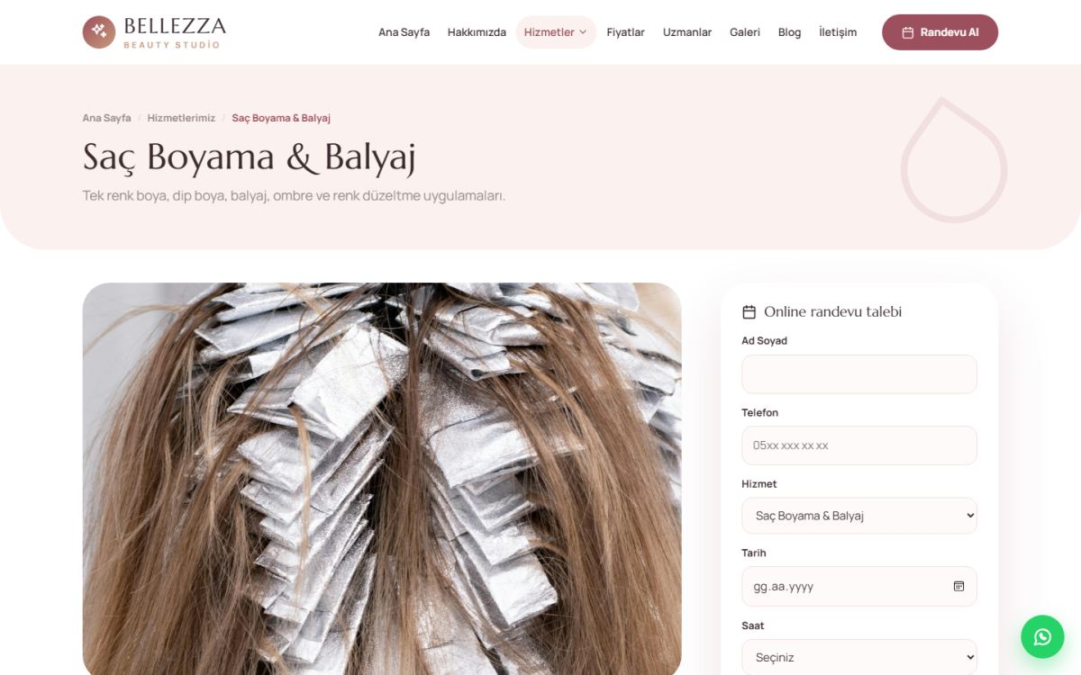 Bellezza – Güzellik Merkezi & Kuaför Web Sitesi ekran görüntüsü 2