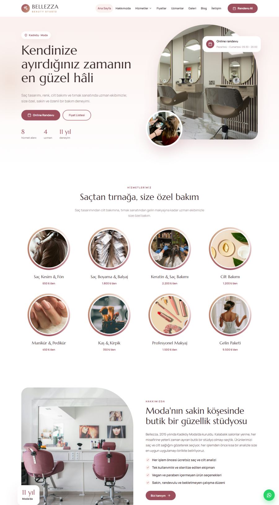 Bellezza – Güzellik Merkezi & Kuaför Web Sitesi – web sitesi tasarımı önizleme