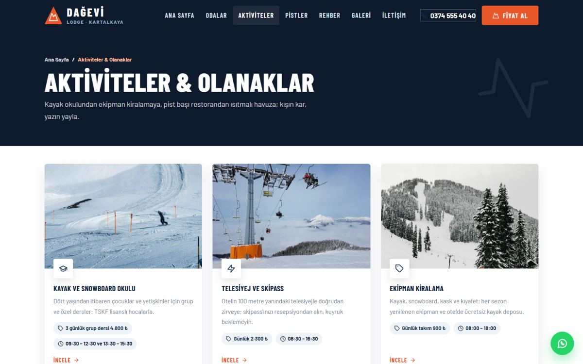 Dağevi – Kayak ve Dağ Oteli Web Sitesi ekran görüntüsü 4