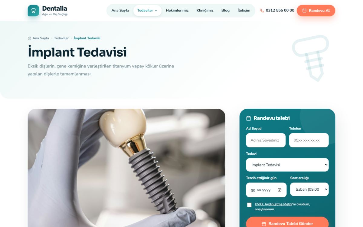 Dentalia – Diş Kliniği & Sağlık Web Sitesi ekran görüntüsü 2