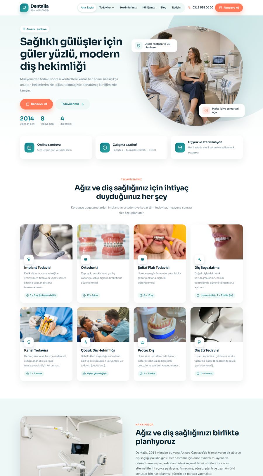 Dentalia – Diş Kliniği & Sağlık Web Sitesi demo ekran görüntüsü