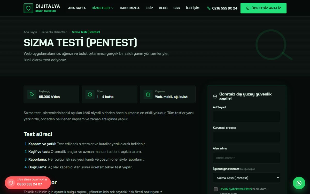 Dijitalya – Siber Güvenlik Şirketi Web Sitesi ekran görüntüsü 2