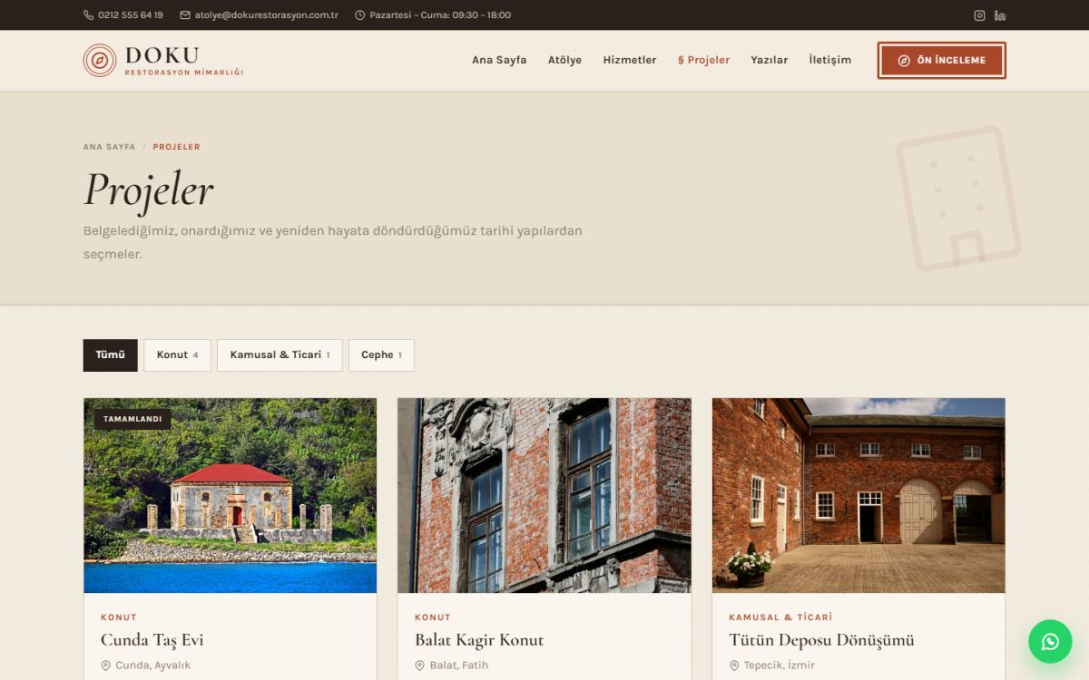 Doku – Restorasyon Mimarlığı Web Sitesi ekran görüntüsü 2