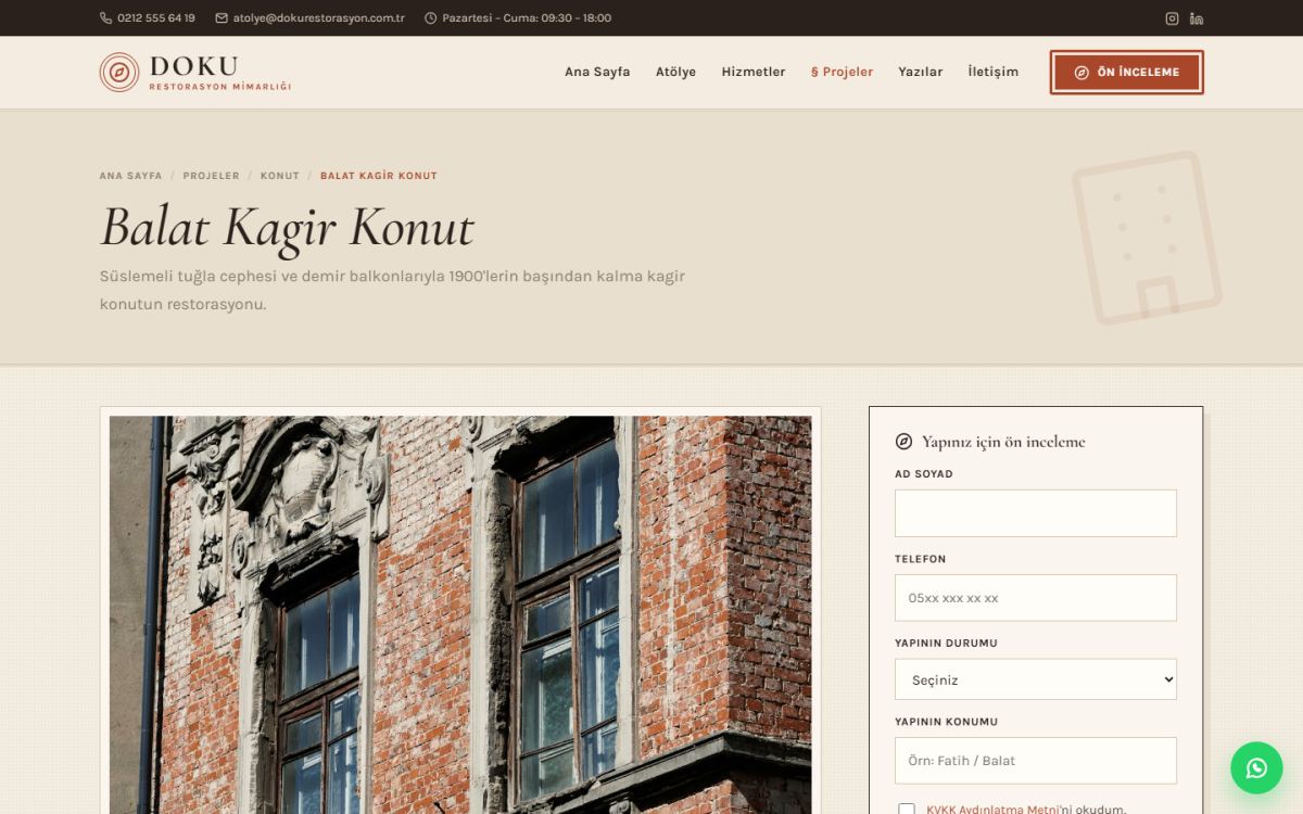 Doku – Restorasyon Mimarlığı Web Sitesi ekran görüntüsü 3