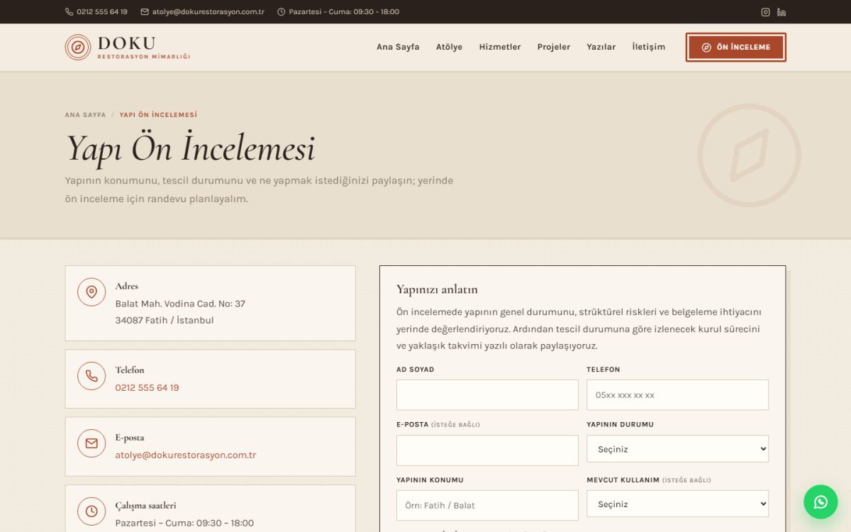 Doku – Restorasyon Mimarlığı Web Sitesi ekran görüntüsü 5