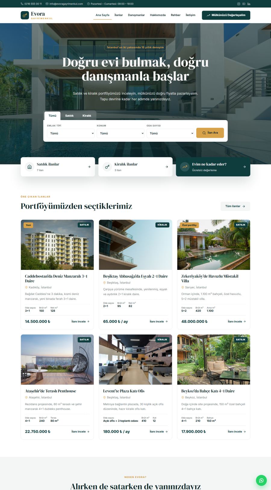 Evora – Emlak & Gayrimenkul Web Sitesi – web sitesi tasarımı önizleme