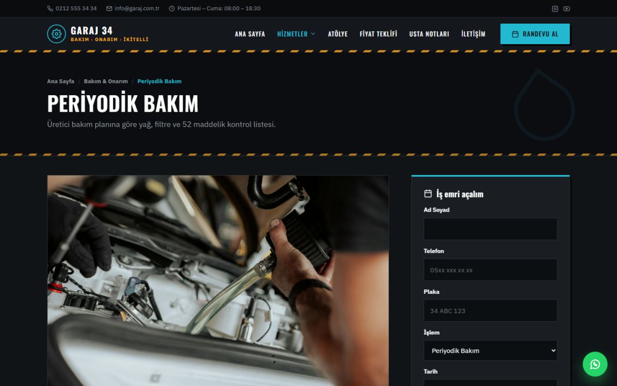 Garaj 34 – Çok Markalı Oto Servis Web Sitesi ekran görüntüsü 2