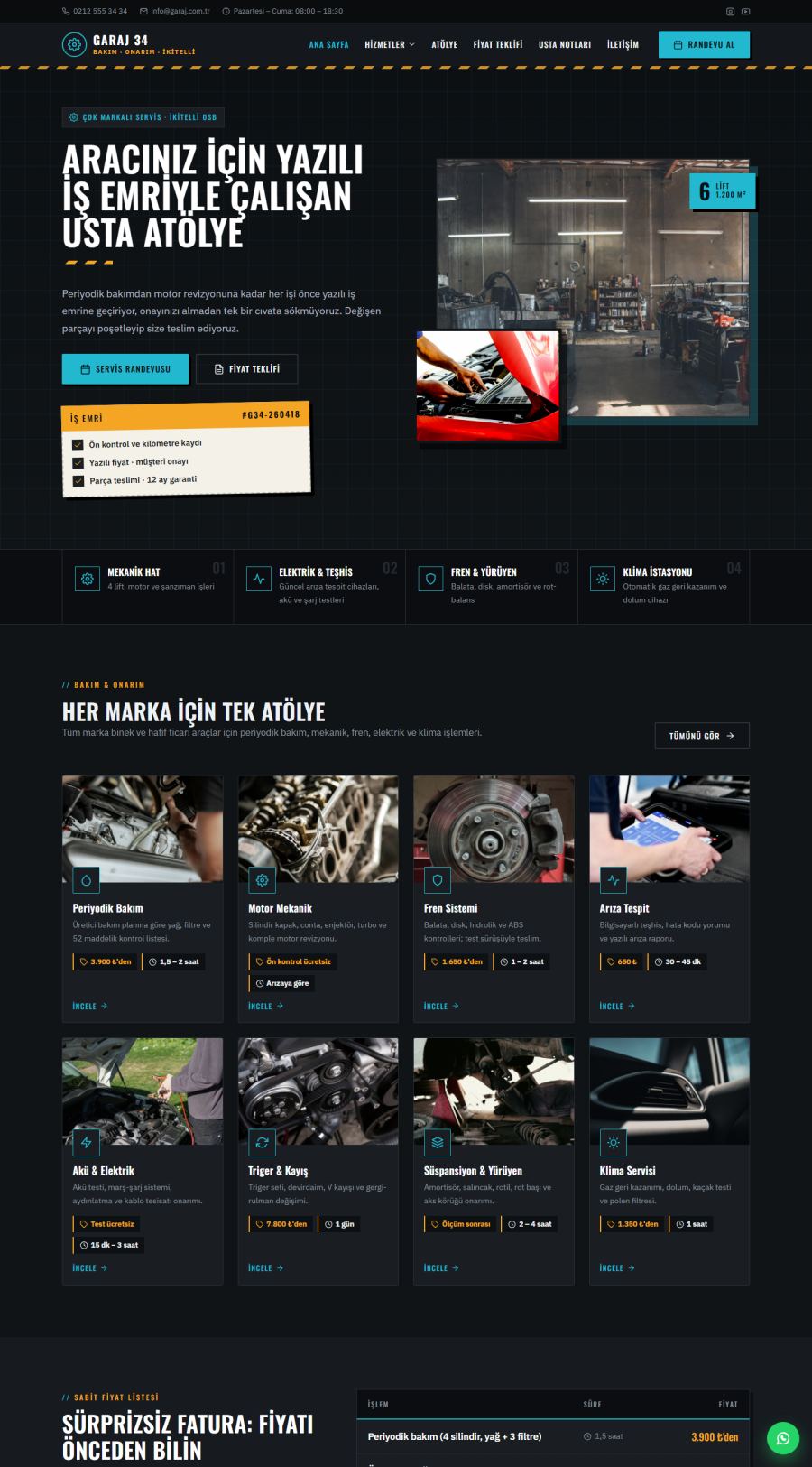 Garaj 34 – Çok Markalı Oto Servis Web Sitesi web sitesi tasarımı
