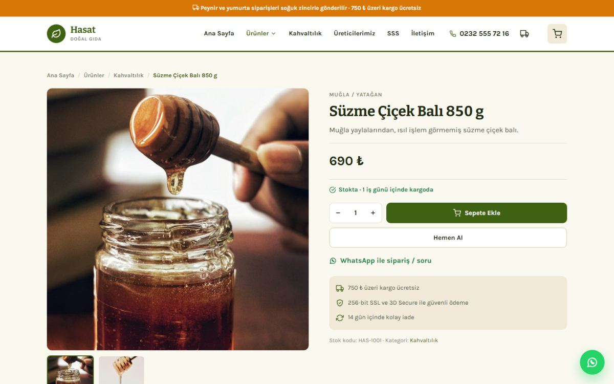 Hasat – Doğal Gıda ve Şarküteri E-Ticaret Sitesi ekran görüntüsü 3