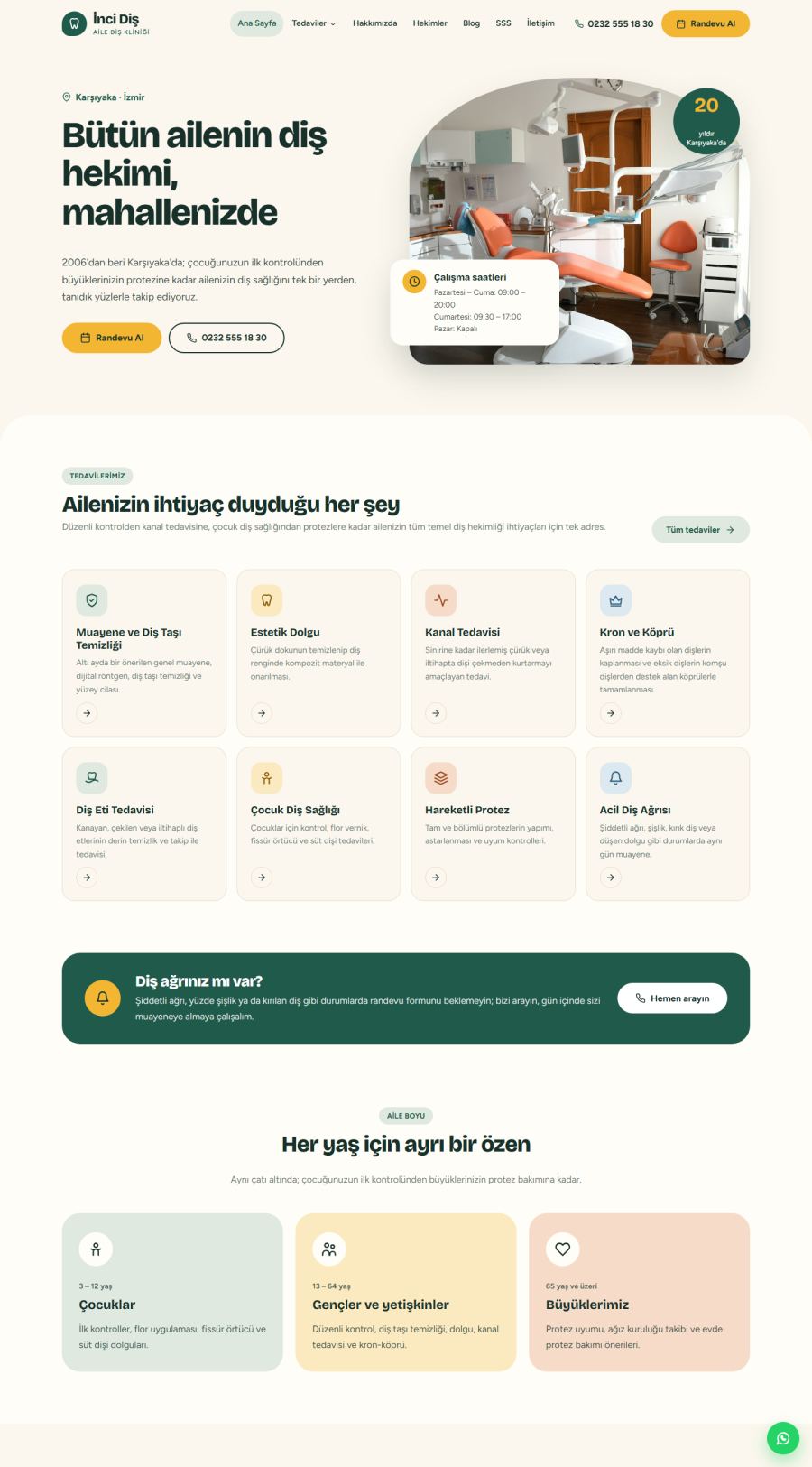 İnci Diş – Aile Diş Kliniği ve Muayenehane Web Sitesi – web sitesi tasarımı önizleme