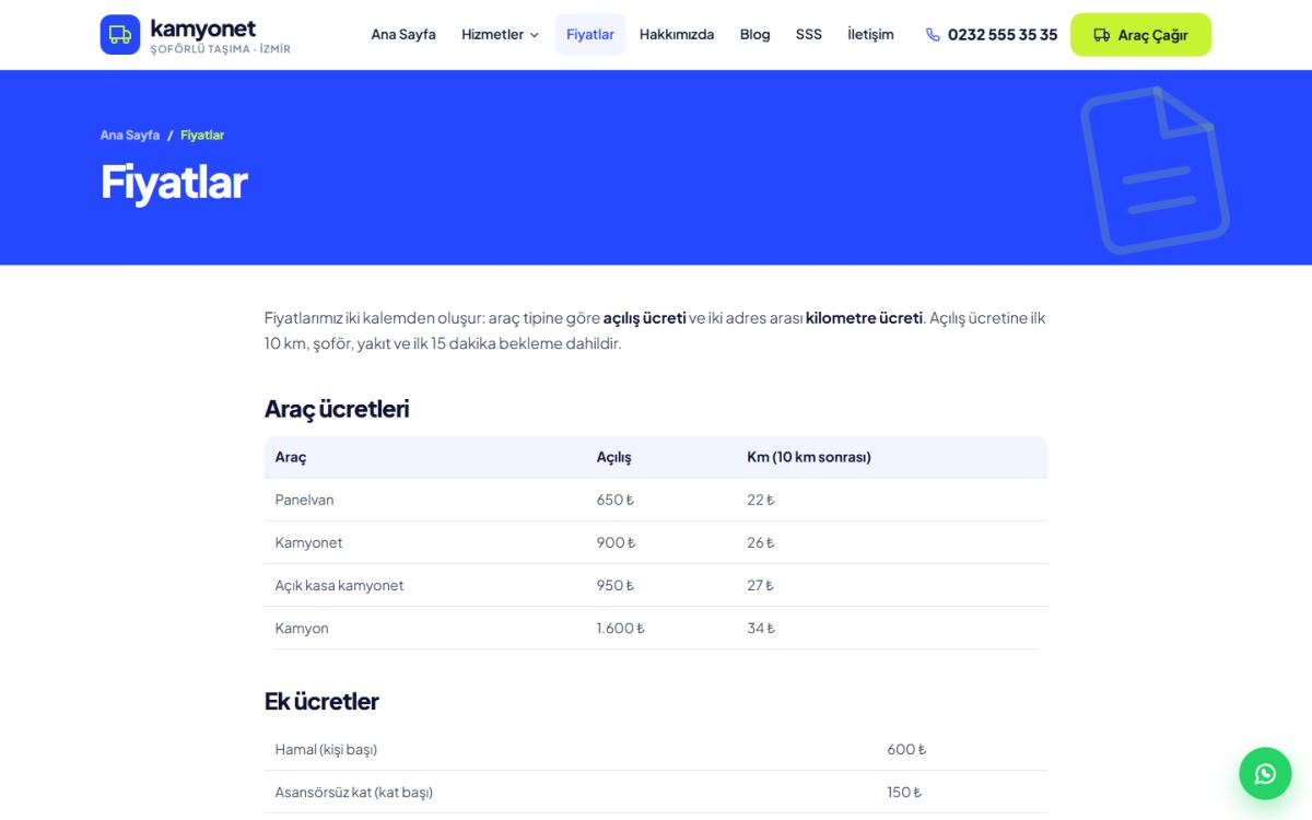 Kamyonet – Şoförlü Kamyonet ve Parça Eşya Taşıma Web Sitesi ekran görüntüsü 2