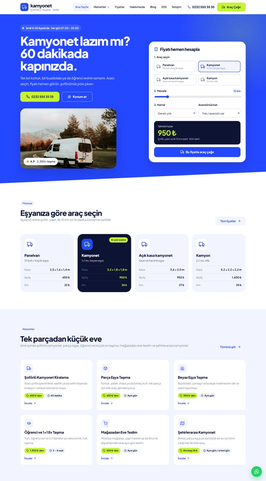 Kamyonet – Şoförlü Kamyonet ve Parça Eşya Taşıma Web Sitesi web sitesi tasarımı