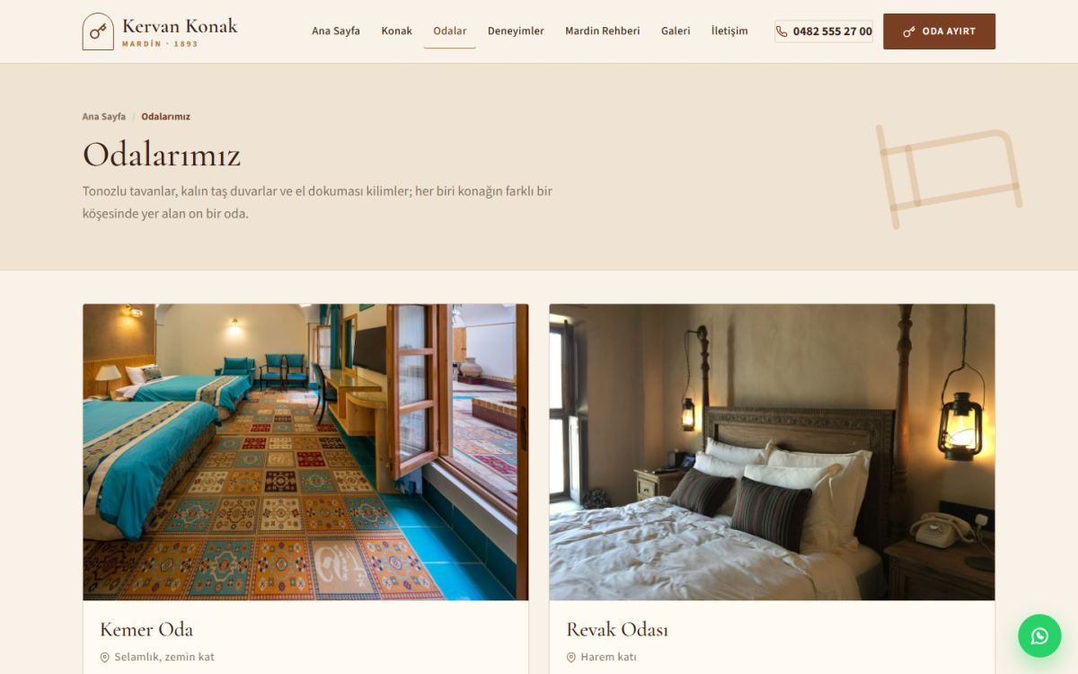 Kervan – Tarihi Butik Otel ve Konak Web Sitesi ekran görüntüsü 2