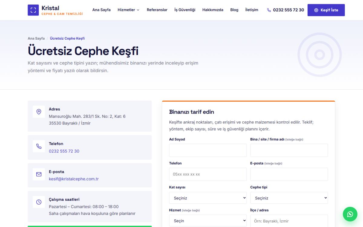 Kristal – Cephe ve Cam Temizliği Web Sitesi ekran görüntüsü 5