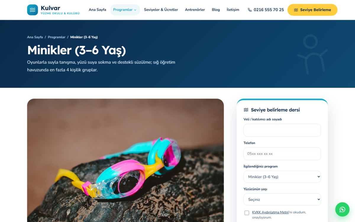 Kulvar – Yüzme Okulu & Yüzme Kulübü Web Sitesi ekran görüntüsü 2