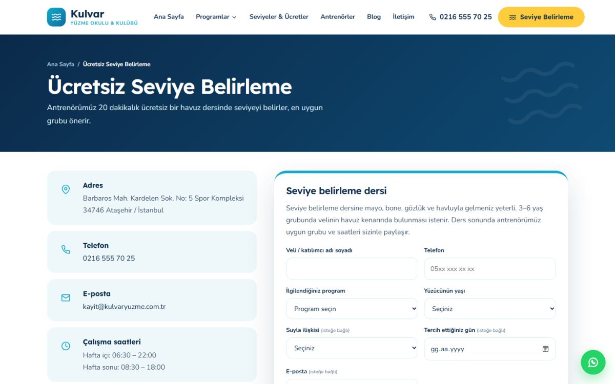 Kulvar – Yüzme Okulu & Yüzme Kulübü Web Sitesi ekran görüntüsü 5