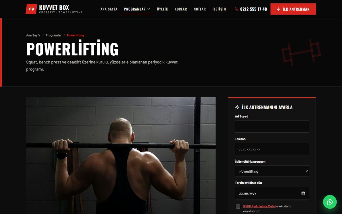 Kuvvet Box – CrossFit & Powerlifting Kulübü Web Sitesi ekran görüntüsü 2