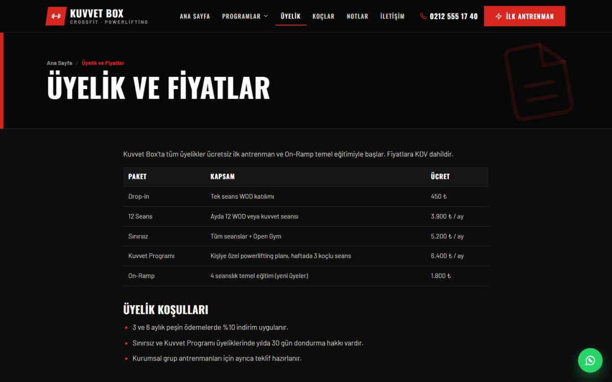 Kuvvet Box – CrossFit & Powerlifting Kulübü Web Sitesi ekran görüntüsü 3
