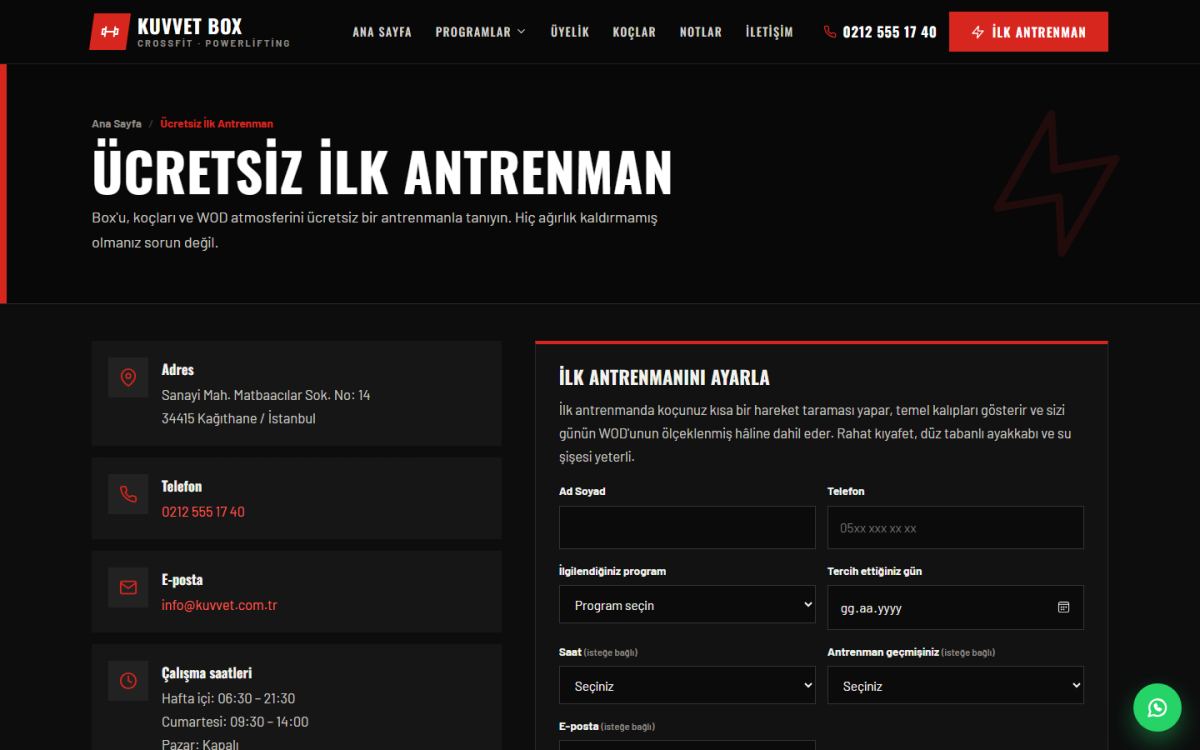 Kuvvet Box – CrossFit & Powerlifting Kulübü Web Sitesi ekran görüntüsü 5