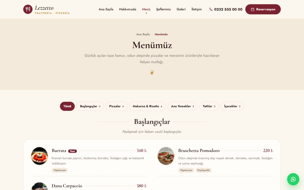 Lezzetto – Restoran & Kafe Web Sitesi ekran görüntüsü 2