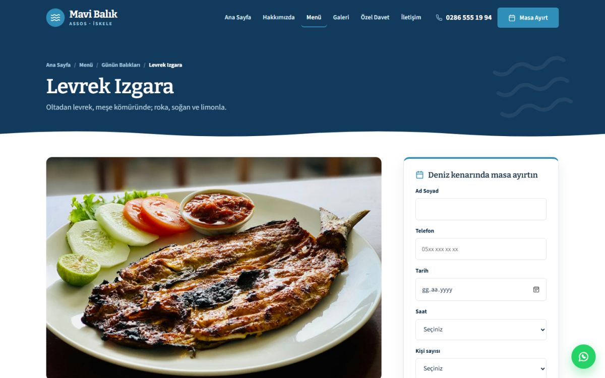 Mavi Balık – Balık Restoranı Web Sitesi ekran görüntüsü 3