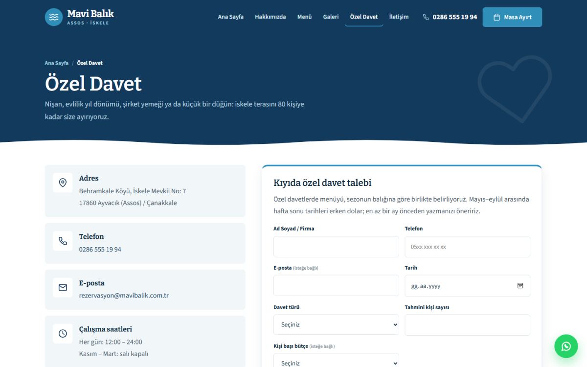 Mavi Balık – Balık Restoranı Web Sitesi ekran görüntüsü 4