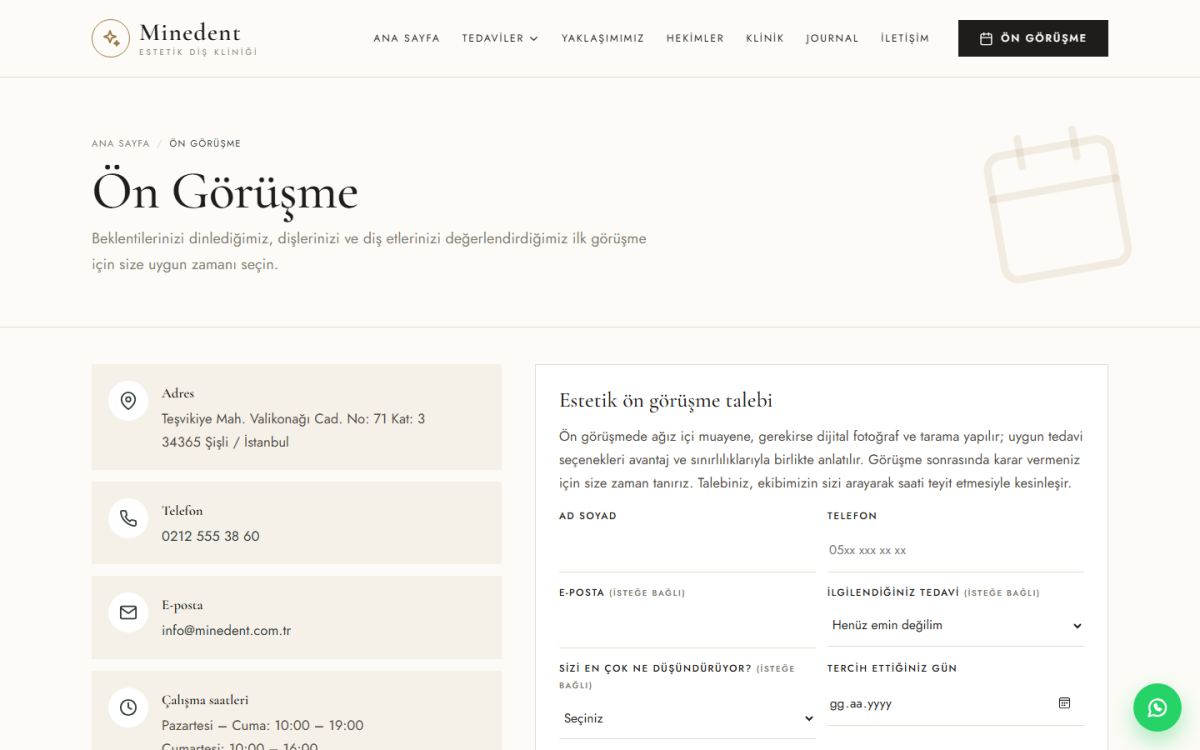 Minedent – Estetik Diş Kliniği Web Sitesi ekran görüntüsü 5
