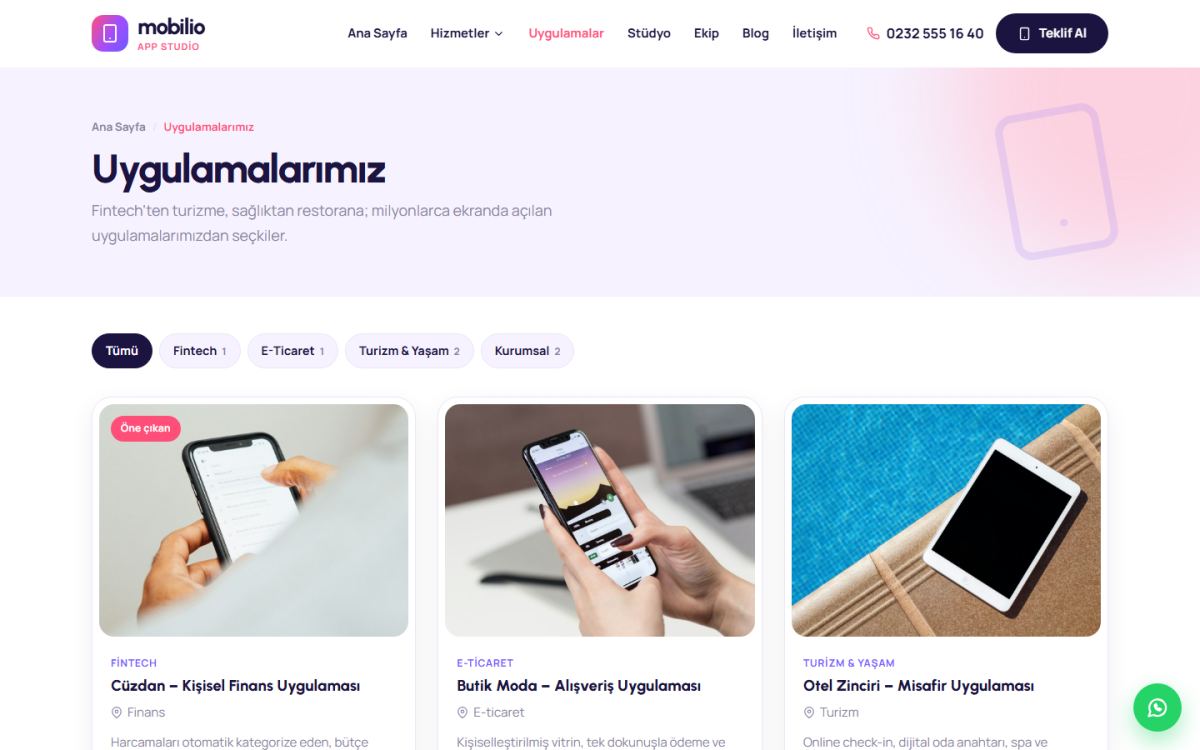 Mobilio – Mobil Uygulama Geliştirme Şirketi Web Sitesi ekran görüntüsü 3