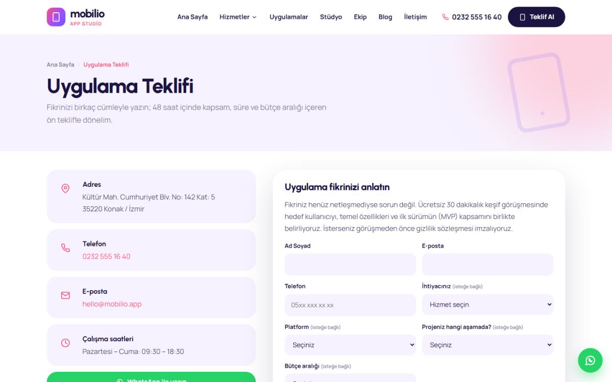 Mobilio – Mobil Uygulama Geliştirme Şirketi Web Sitesi ekran görüntüsü 5