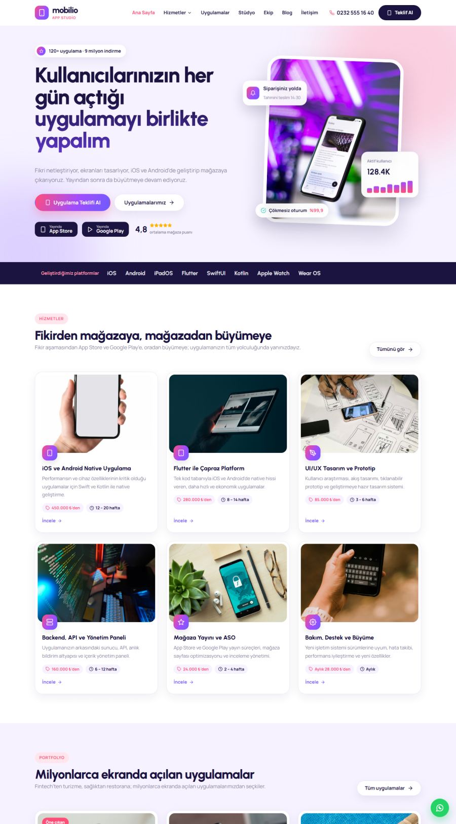 Mobilio – Mobil Uygulama Geliştirme Şirketi Web Sitesi web sitesi tasarımı