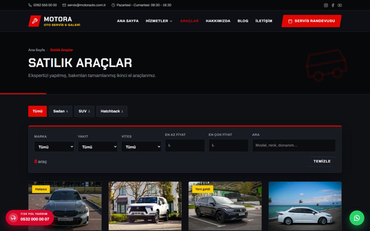 Motora – Oto Servis & Galeri Web Sitesi ekran görüntüsü 3