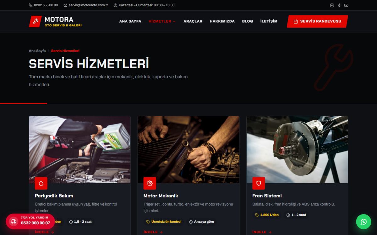 Motora – Oto Servis & Galeri Web Sitesi ekran görüntüsü 5