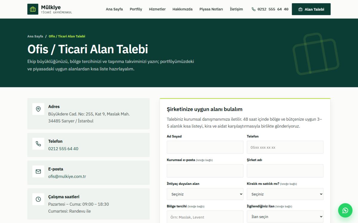 Mülkiye – Ticari Gayrimenkul Danışmanlığı Web Sitesi ekran görüntüsü 6