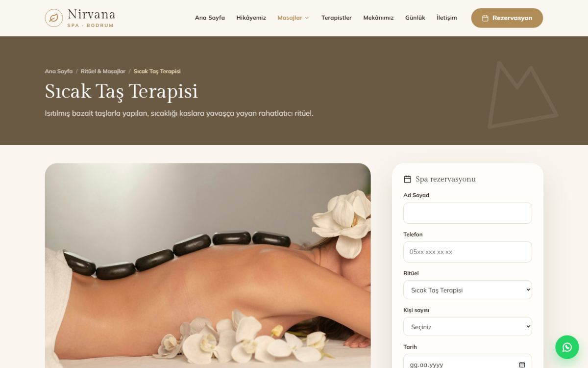 Nirvana – Spa ve Masaj Merkezi Web Sitesi ekran görüntüsü 2