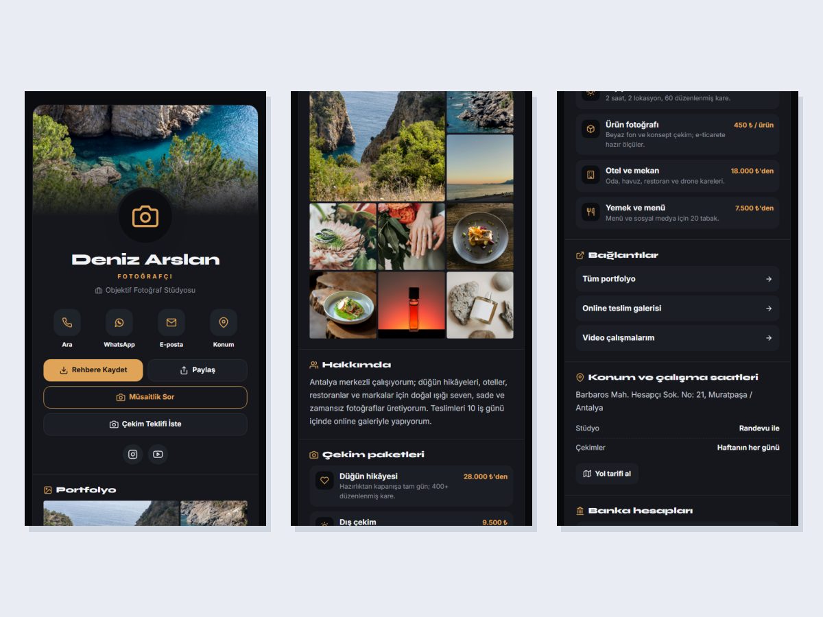 Objektif – Fotoğrafçı Dijital Kartvizit – web sitesi tasarımı önizleme