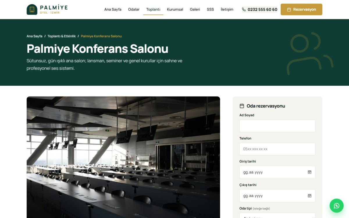 Palmiye – Şehir ve İş Oteli Web Sitesi ekran görüntüsü 4