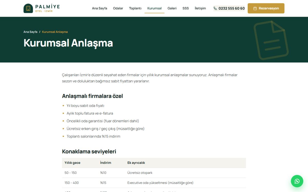 Palmiye – Şehir ve İş Oteli Web Sitesi ekran görüntüsü 5