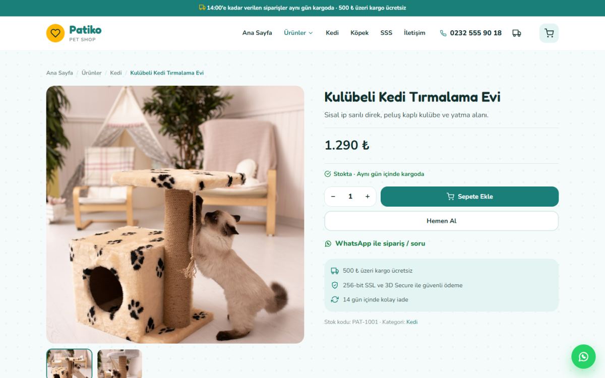 Patiko – Pet Shop E-Ticaret Sitesi ekran görüntüsü 3