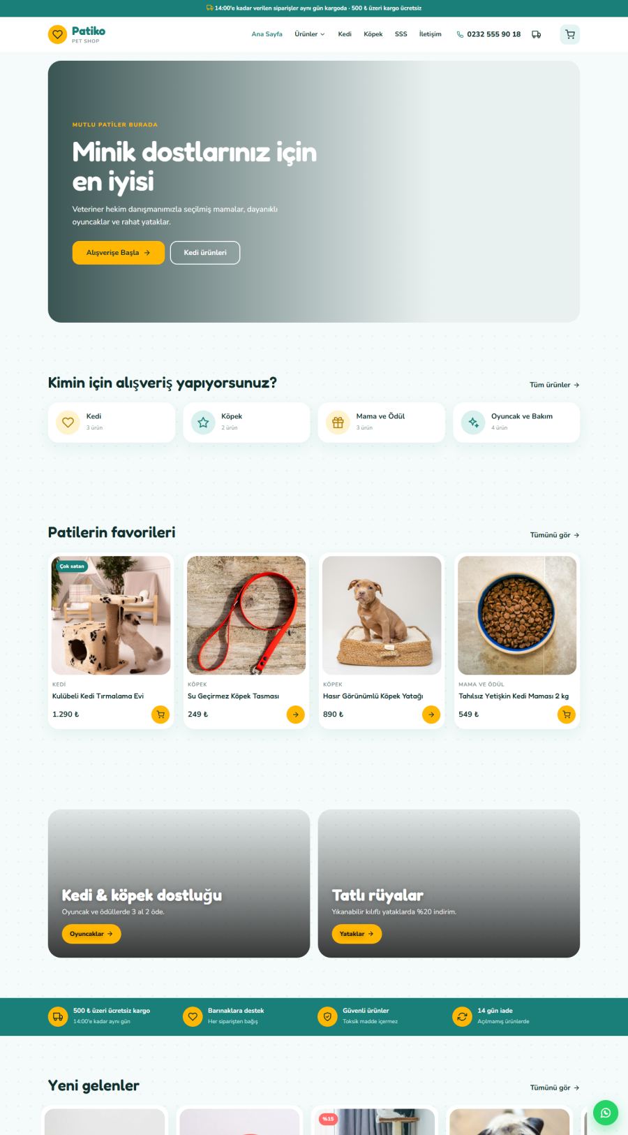 Patiko – Pet Shop E-Ticaret Sitesi – web sitesi tasarımı önizleme