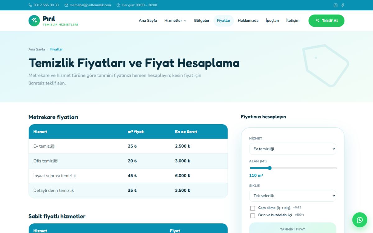 Pırıl – Temizlik Şirketi Web Sitesi ekran görüntüsü 2