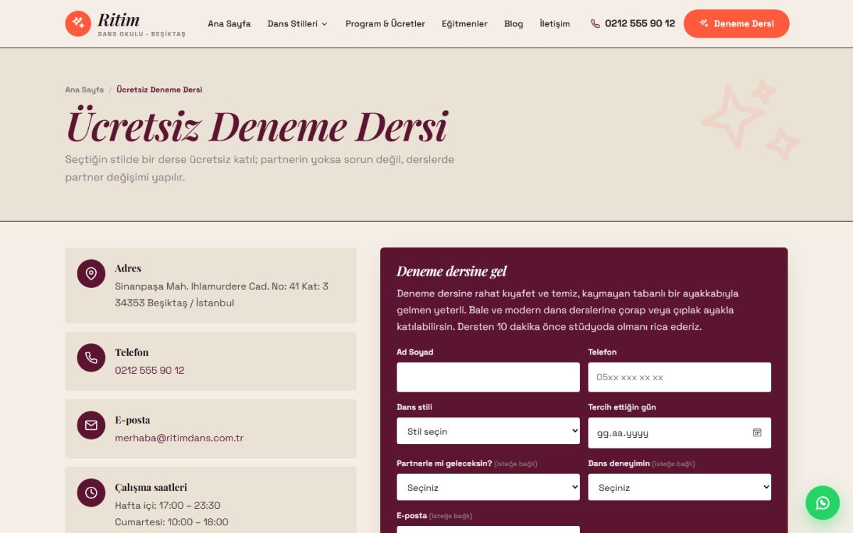 Ritim – Dans Okulu Web Sitesi ekran görüntüsü 5