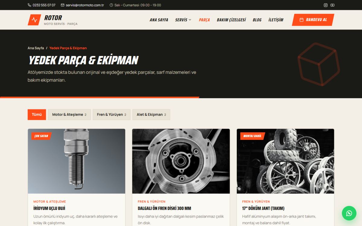 Rotor – Motosiklet Servisi ve Yedek Parça Web Sitesi ekran görüntüsü 3